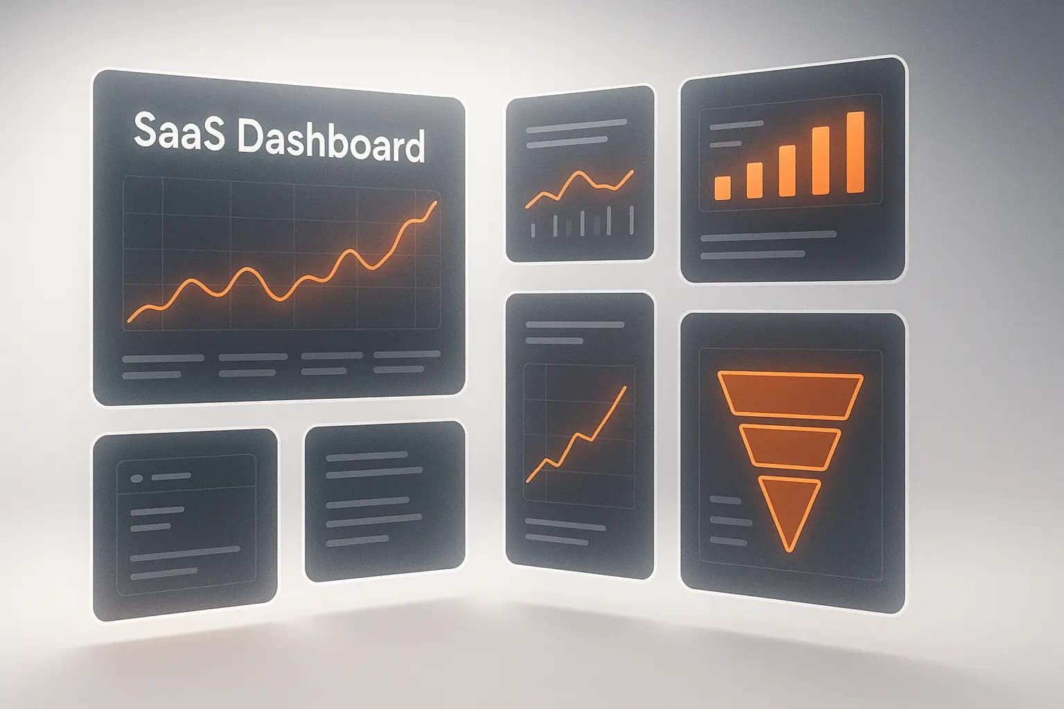 Futuristic SaaS dashboard with conversion funnel charts